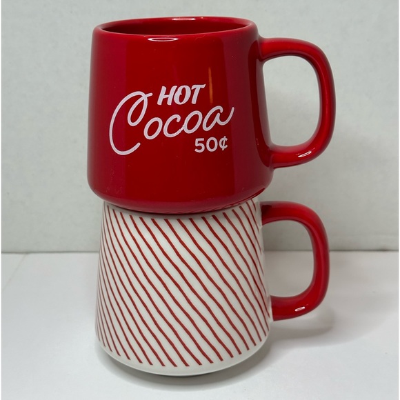 Target Christmas Stackable Ceramic Hot Cocoa Mugs set of 2 - Picture 1 of 3